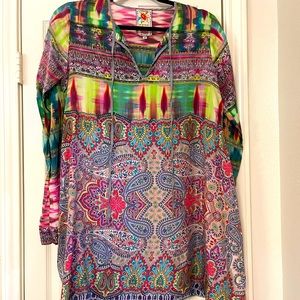 Johnny Was silk tunic size small -vibrant colors